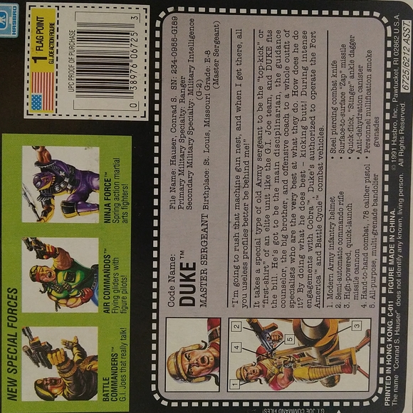 Vintage 1991 Hasbro Gi Joe DUKE #1 Version 2 V2 Figure Sealed MINT CONDITION - Picture 5 of 6